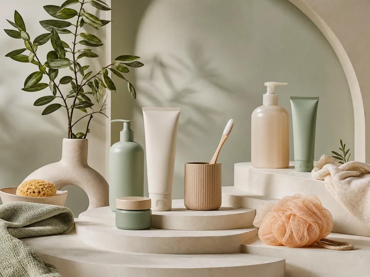 A carefully arranged selection of skincare and hygiene essentials